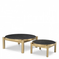 Eichholtz SALONTAFEL QUEST SET VAN 2 Geborsteld messing afwerking | keramiek marmer look