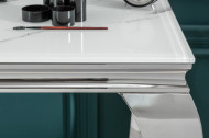 Elegante consoletafel MODERN BAROK 145 cm glasblad in marmerlook roestvrijstalen poten