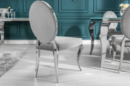 Elegante stoel MODERN BAROK edelgrijs fluweel met knopen roestvrijstalen poten