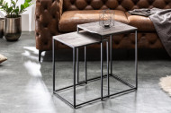 Handgemaakte bijzettafel set van 2 ELEMENTS 40cm zilver zwarte salontafel
