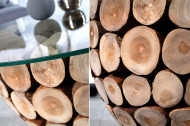 Handgemaakte salontafel PURE NATURE 70cm rond teakhout met glazen blad