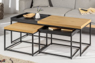 Industriële salontafels Set van 3 eiken look afneembaar dienblad