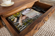 Massief hout salontafel met lades LIVING 110 cm naturel sheesham 3D-oppervlak massief hout