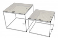 massiev mangohout salontafels VIENNA LOUNGE set van twee 50 cm met vlechtwerk