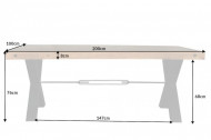 Massieve eettafel ROAD 200cm naturel gerecycled grenen industrieel design X-frame