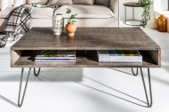 Massieve salontafel SCORPION 100 cm grijze mangohouten haarspeldpoten