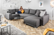 Moderne U bank TAILORS CUT XXL 340 cm donkergrijze met slaapfunctie.lounge gedeelte aan beide zijden op te monteren.