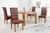 Nobele koloniale stoel VALENTINO met nekrol whiskybruin Vintage look met decoratieve knopen massief houten poten Sheesham-afwerking