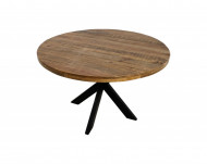 Ronde massief mangohout eettafel 130 cm - Naturel/zwart - Mangohout/ijzer