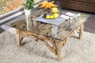Salontafel Vierkant Drijfhout met glasplaat 100 cm