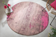 Vintage vloerkleed 150 cm beige roze verwassen ronde used look