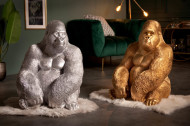 Deco Gedetailleerd Gorilla XL 75 cm zilveren aapbeeld gemaakt van kunststeen