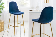 Design barstoel SCANDINAVIA donkerblauw fluweel stof met voetensteun