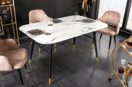 Design eettafel PARIS 140cm wit kristal glas met marmer decor