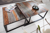 Design salontafel set van 2 ELEMENTS 75 cm Sheesham gerookte afwerking met ijzeren frame
