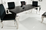 Elegante design eettafel MODERN BAROK 200cm zwart roestvrijstalen opaal glazen tafelblad