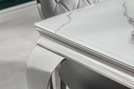 Elegante eettafel MODERN BAROK 180cm glazen blad in marmerlook roestvrijstalen poten