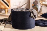 Elegante kruk MODERN BAROK 50 cm donkerblauw fluwelen opbergmand