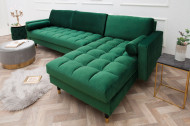 Elegante loungebank COSY VELVET 260 cm smaragdgroen fluwelen stof.lounge gedeelte aan beide zijden op te monteren.
