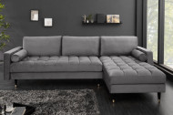 Elegante loungebank VELVET 260 cm grijze fluwelen stof.lounge gedeelte aan beide zijden op te monteren.