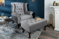 Hocker zilver grijs gecapitonneerd 80cm fluweel stof