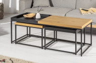 Industriële salontafels Set van 3 eiken look afneembaar dienblad