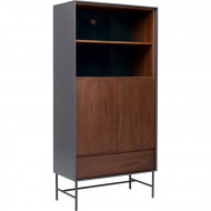 Kabinet /Vitrinekast Selina 82x170cm met notenhoutfineer in warm bruin