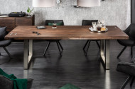 Massief Acaciahout eettafel MAMMUT ARTWORK 200 cm 6 cm blad met azijnafwerking roestvrij staal