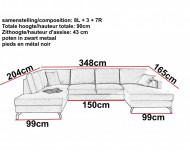 Moderne Lounge Hoekbank Stof Donkergrijs, Panoramische Salon Stof Donker Grijs 348 cm