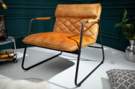 Retro fauteuil mosterdgeel fluweel met sierstiksel