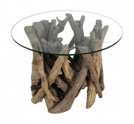 Ronde Salontafel Teak wortelhout met glasplaat - ø60 cm - Naturel -