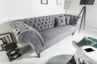 Chesterfield 3-zitsbank PARIS 225 cm grijs met 2 springkussens