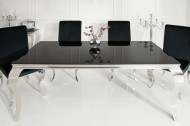 Elegante design eettafel MODERN BAROK 200cm zwart roestvrijstalen opaal glazen tafelblad