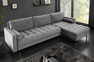 Elegante loungebank VELVET 260 cm grijze fluwelen stof.lounge gedeelte aan beide zijden op te monteren.