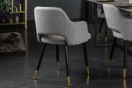 Elegante stoel PARIS lichtgrijs met sierstiksels en gouden pootdoppen