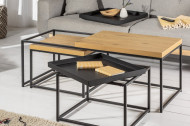 Industriële salontafels Set van 3 eiken look afneembaar dienblad