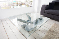 Maritieme salontafel OCEAN L 85cm zilveren antieke scheepsschroef met glazen blad