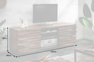 Massief tv-lowboard RELIEF 150 cm rookafwerking Sheesham hout met een uitgewerkte voorkant