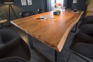 Massieve boomstam eettafel MAMMUT 200 cm wilde acacia 3,5 cm hoog industrieel sledeframe