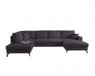 Moderne Lounge Hoekbank Stof Donkergrijs, Panoramische Salon Stof Donker Grijs 348 cm