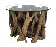 Ronde Salontafel Teak wortelhout met glasplaat - ø60 cm - Naturel -