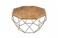 Salontafel Messing met Mangohout Blad Diamond 69 cm naturel