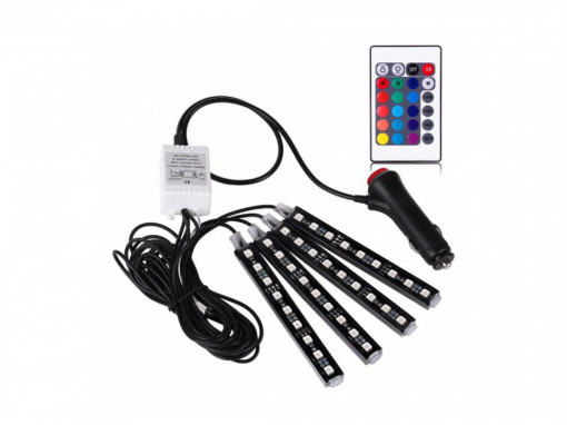Lumini ambientale auto Kit interior LED RGB cu telecomanda