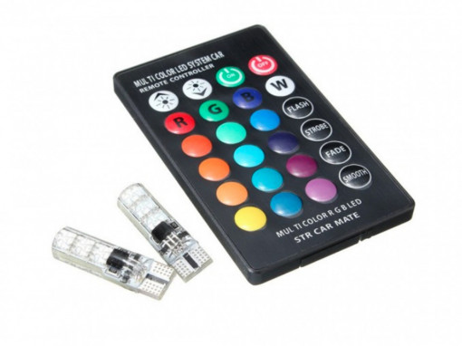 Set 2 becuri RGB auto cu telecomanda