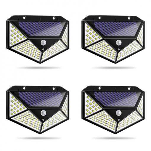 Set 4 x Lampa 100 LED cu panou solar, senzor de miscare