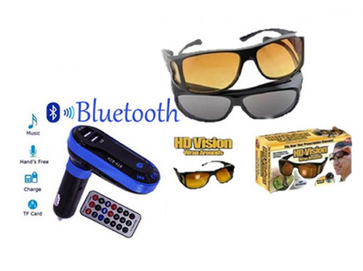 Modulator FM Bluetooth + Set 2 perechi ochelari de condus