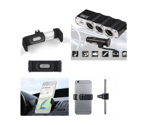 Priza bricheta tripla cu USB + Suport auto telefon