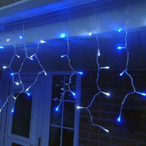 Instalatie de Craciun tip franjuri cu Flash 4 metri, 100 LED Albastru