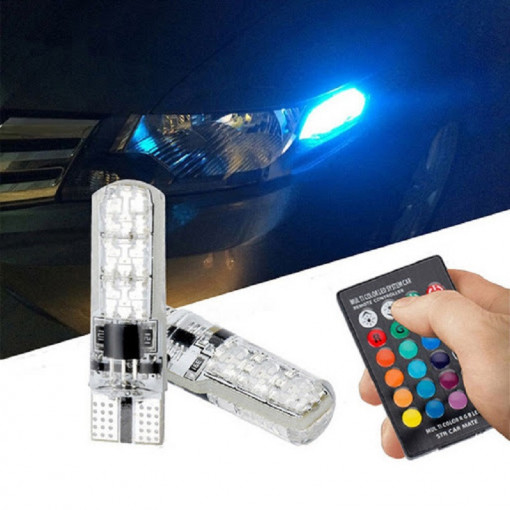 Set 2 becuri RGB auto cu telecomanda
