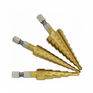 Burghiu metal in trepte, spiral conic 4-32 mm, set 3 bucati